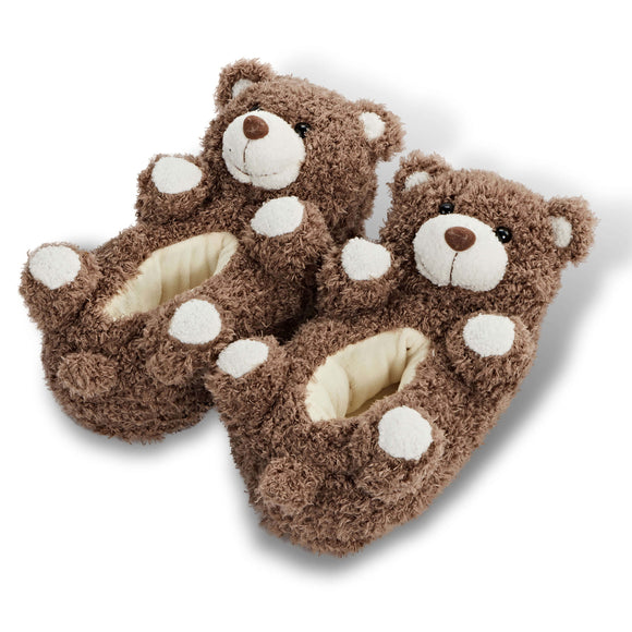 Pair of brown teddy bear slippers for kids