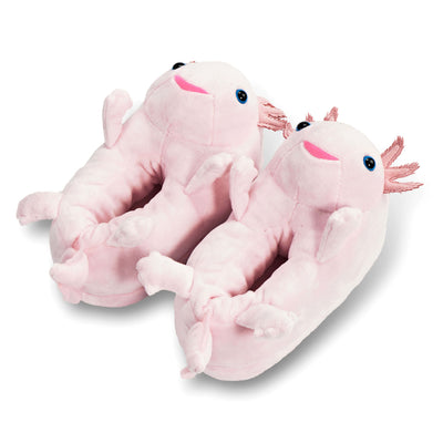 Pair of pink axolotl plush women's slippers