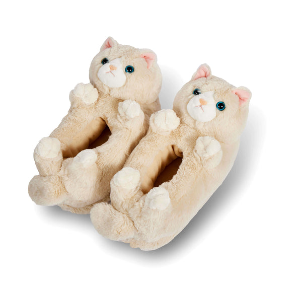 Pair of plush cat-shaped women's slippers