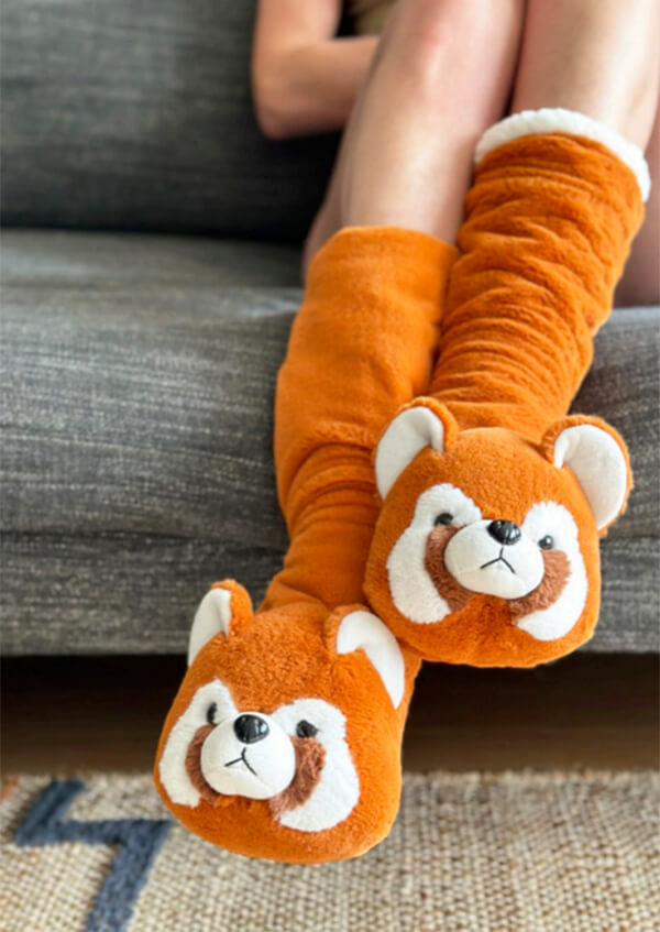 Cozy fluffy red panda slipper socks 