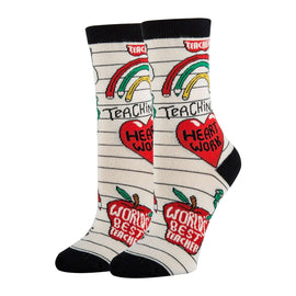 Heart Work Socks | Novelty Crew Socks For Womens