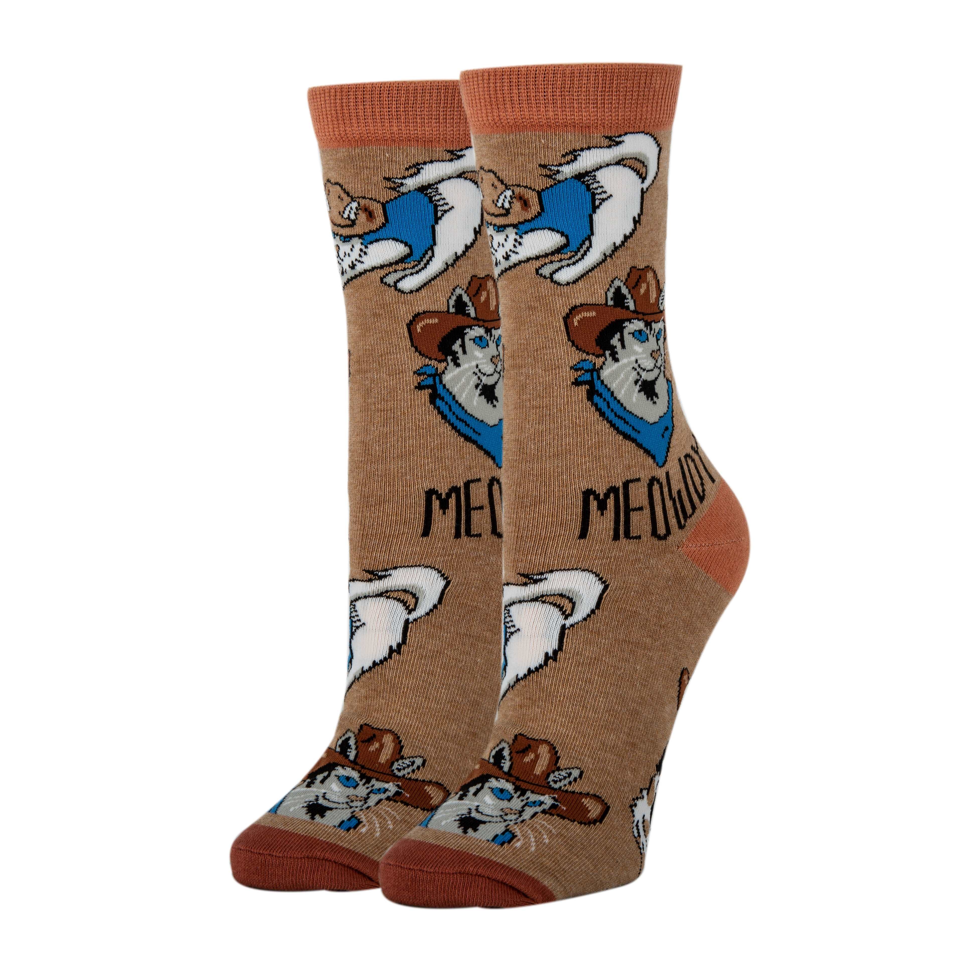 Meowdy-Womens Crew Socks 