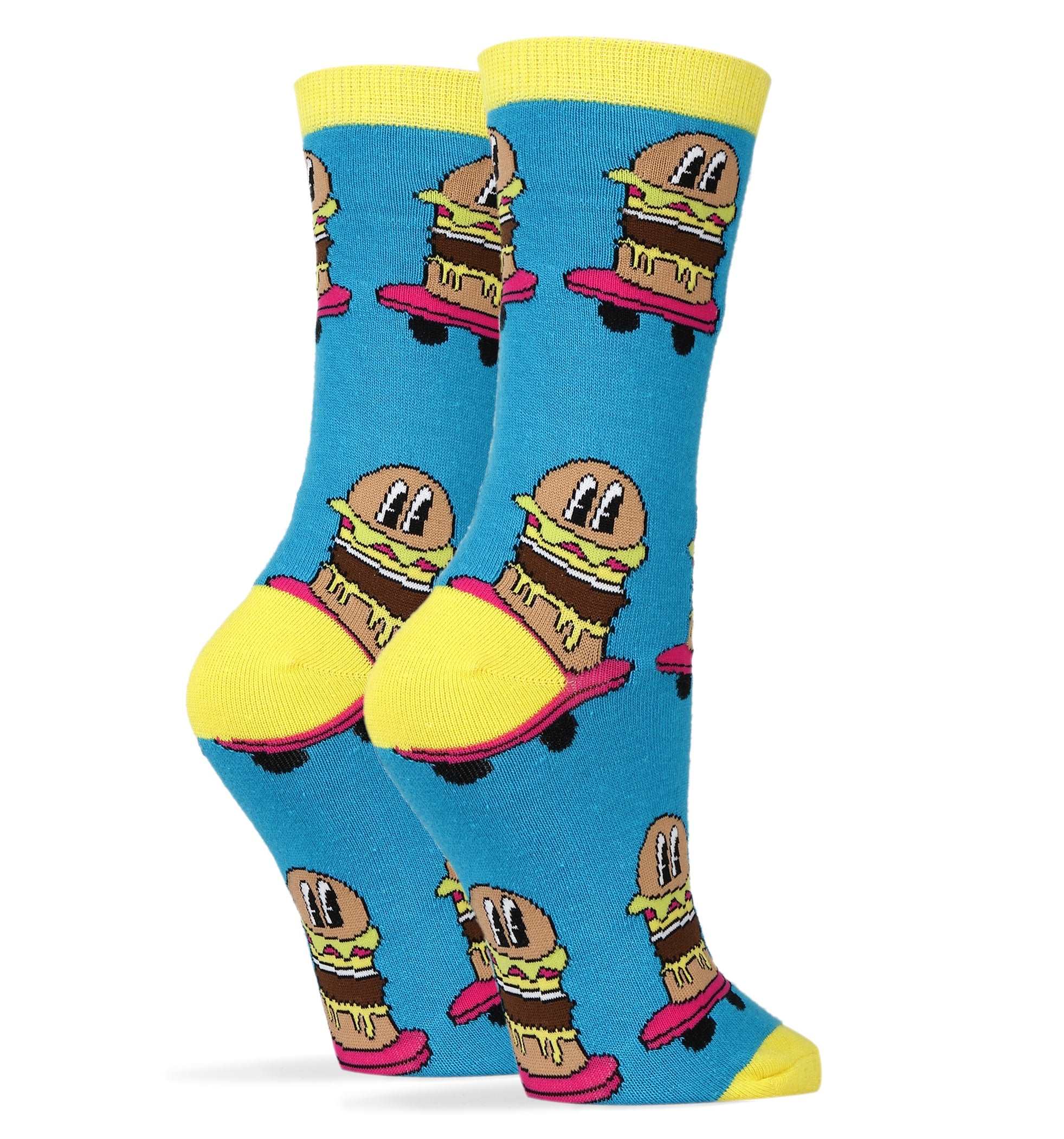 burgers-on-wheels-blue-womens-crew-socks-2-oooh-yeah-socks