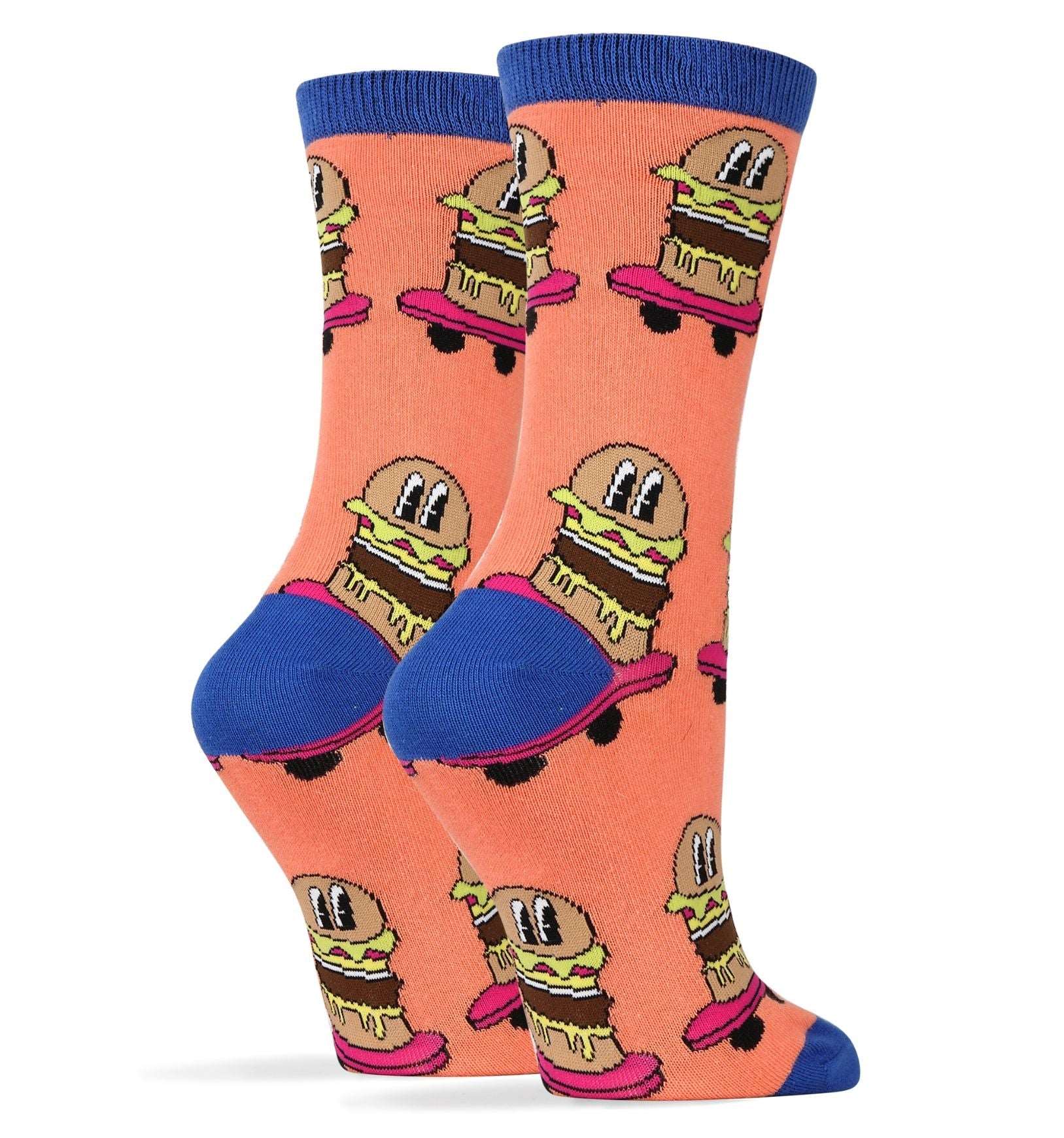 burgers-on-wheels-pink-womens-crew-socks-2-oooh-yeah-socks