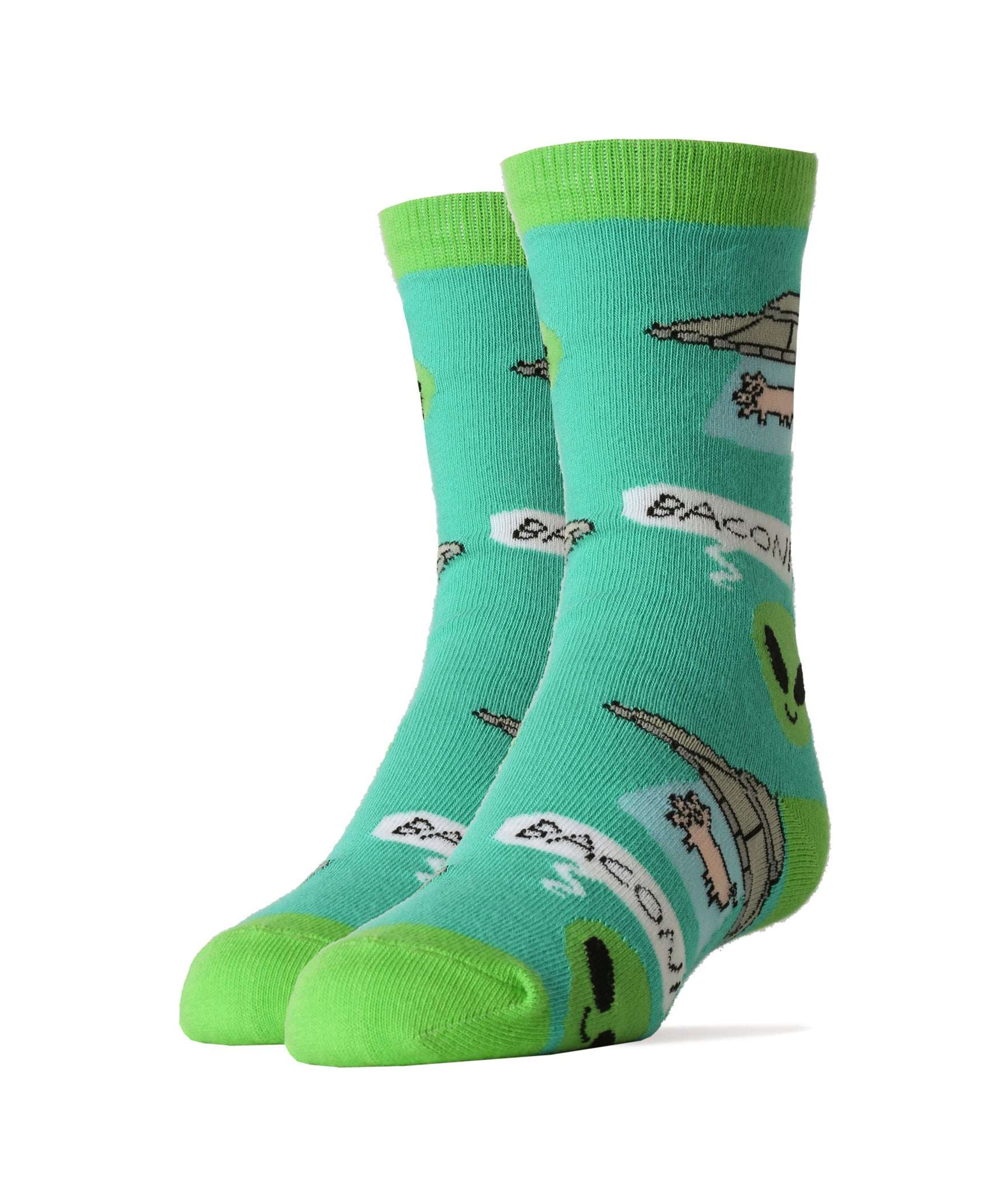 Bacon Abduction Socks | Novelty Crew Socks for Kids