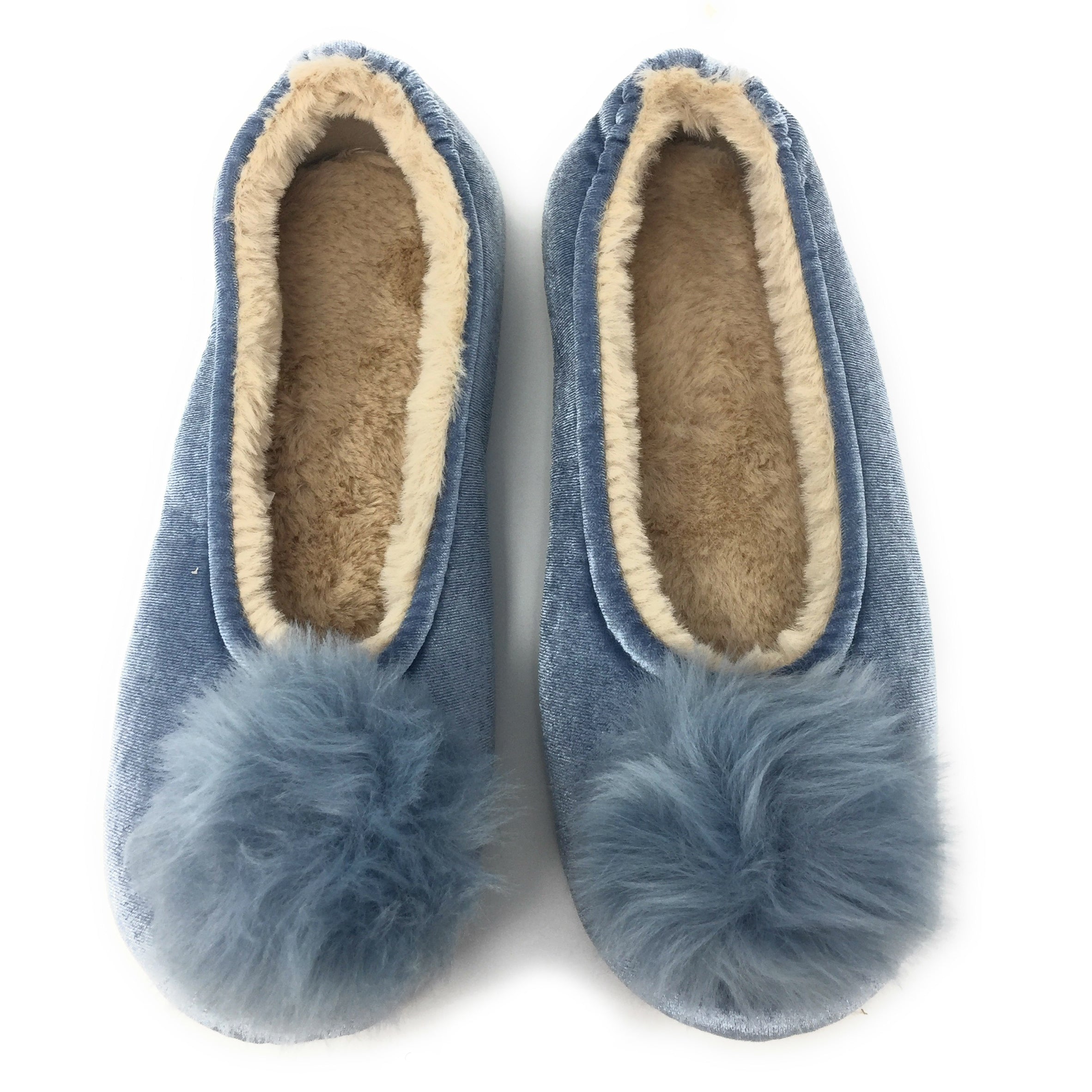 Pom Pom Blue Slippers for Women