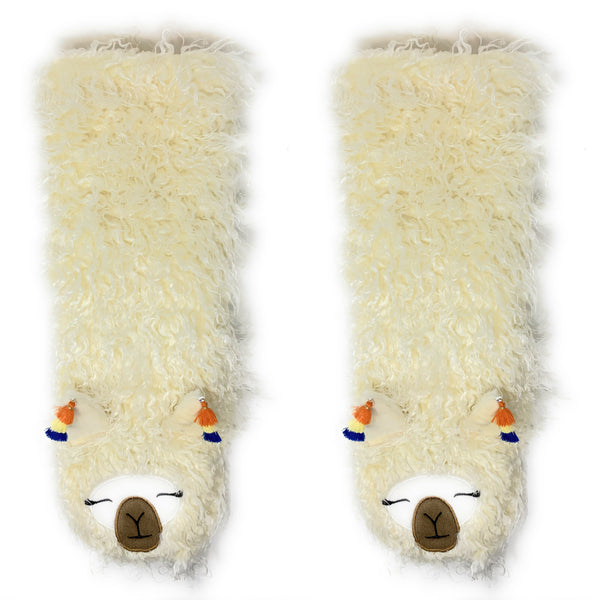 Llama Llama White Plush Slipper Socks for Women