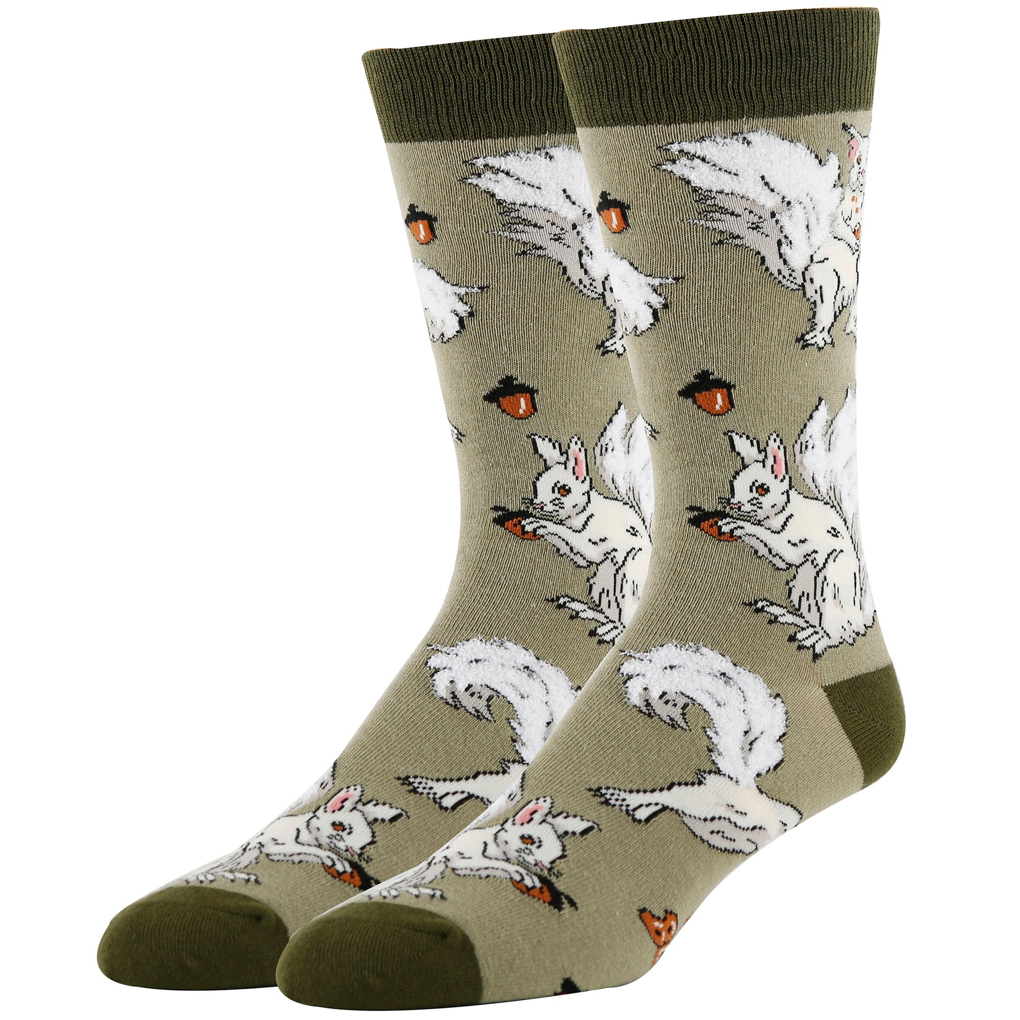 White Fox Squirrel Socks | Funny Crew Socks for Men