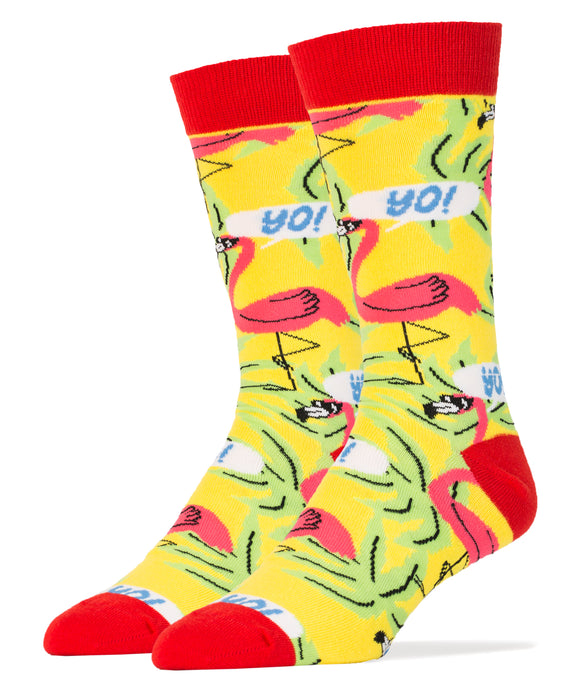 Pink Flamingos Socks | Novelty Crew Socks For Men
