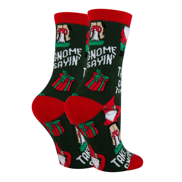 Gnome Sayin Socks | Novelty Christmas Crew Socks For Women | Oooh Yeah ...