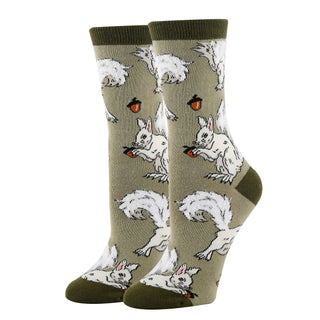 White Fox Squirrel Socks | Novelty Crew Socks For Women