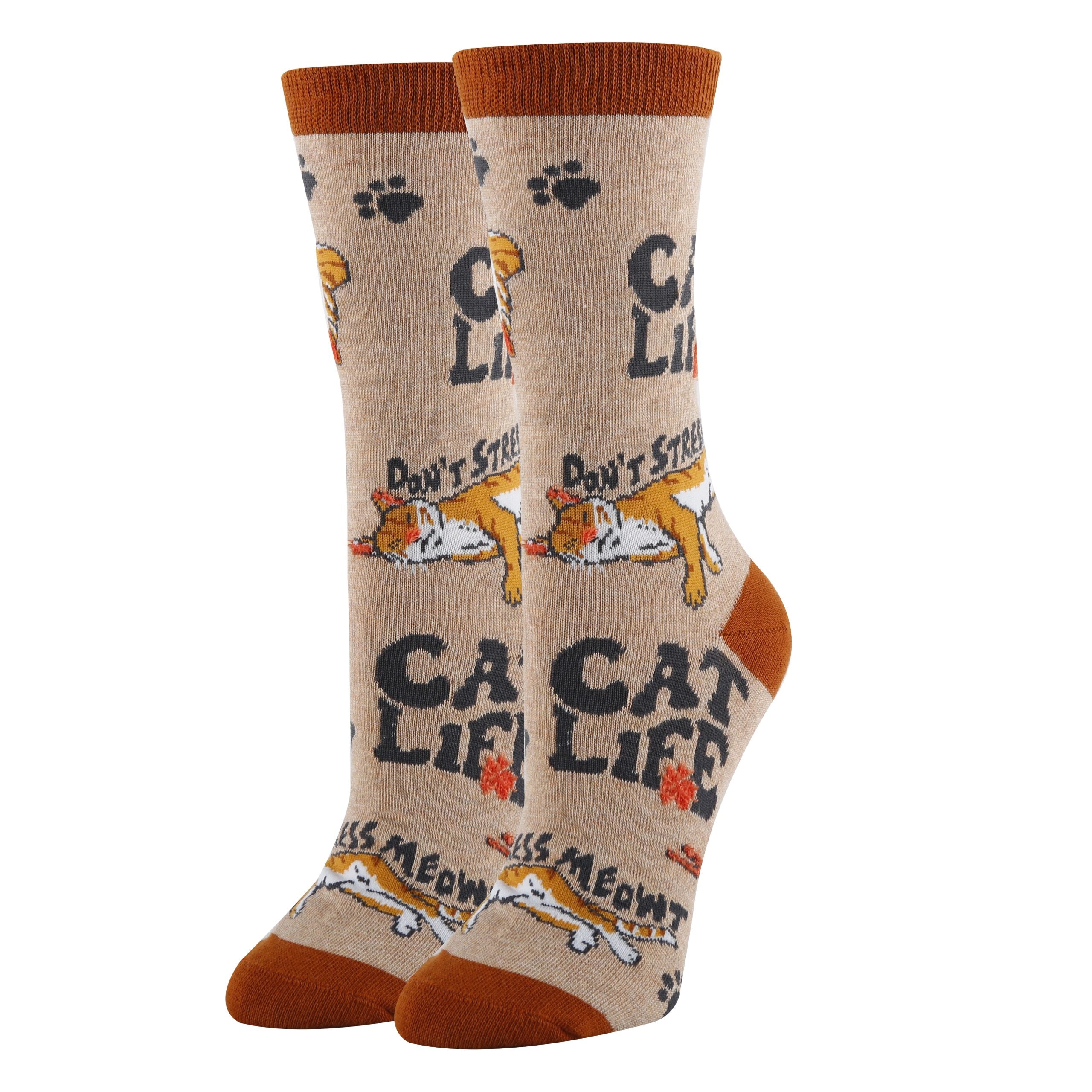 Cat Life Socks | Funny Crew Socks for Women