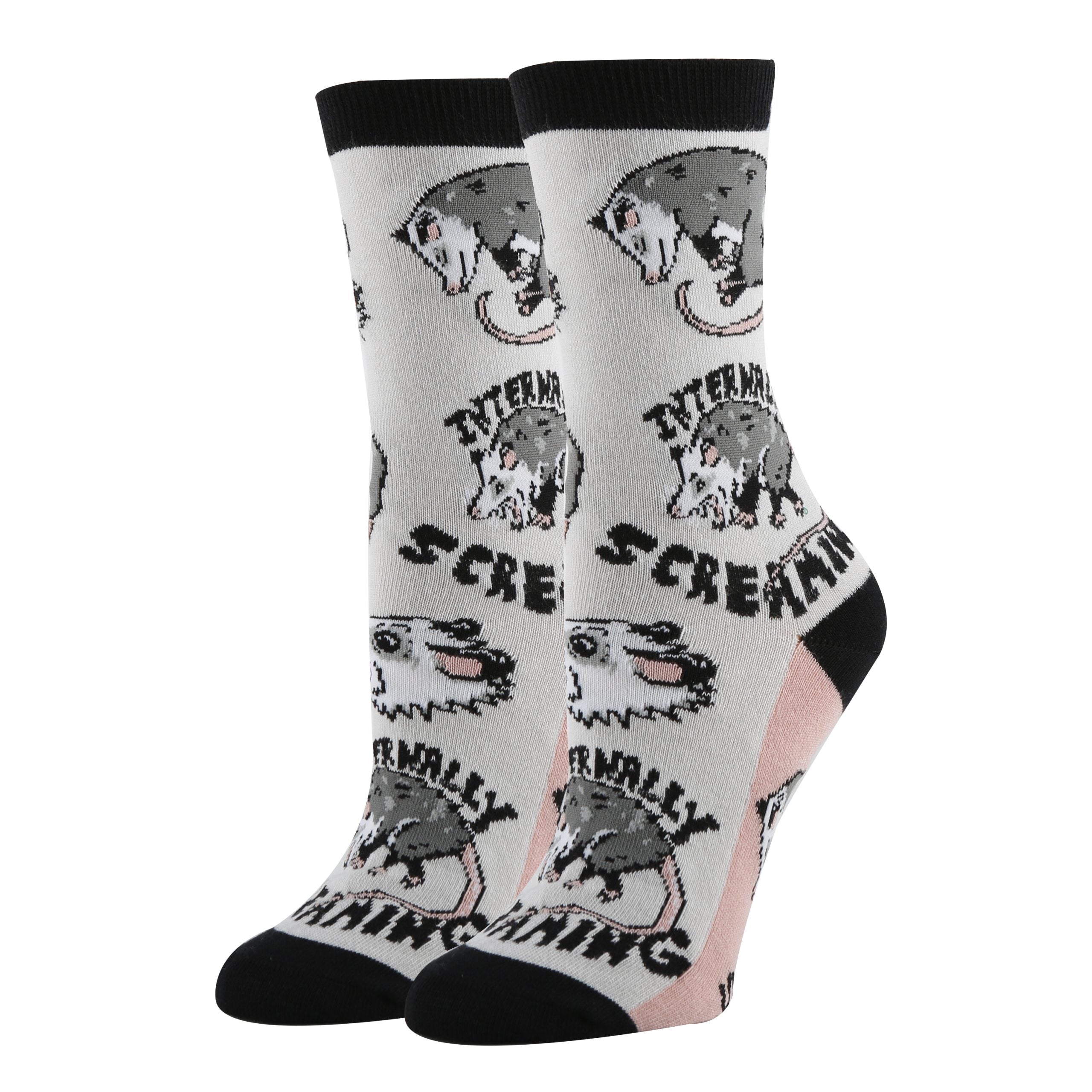 Stressed Opossum Socks | Funny Crew Socks for Women