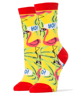 Pink Flamingos Socks | Novelty Crew Socks For Women