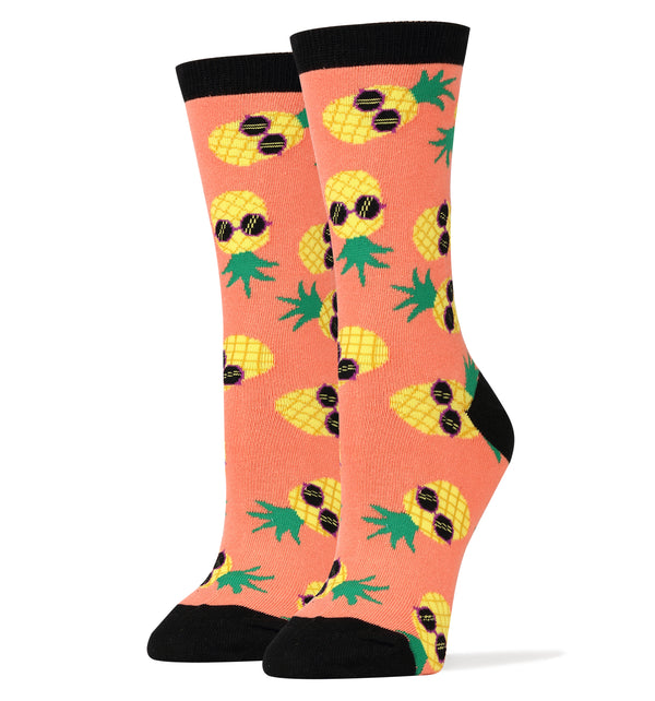 Pineapple Dude Pink Socks | Novelty Socks For Women