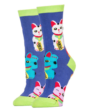 Good Luck Cat Socks | Novelty Crew Socks For Women