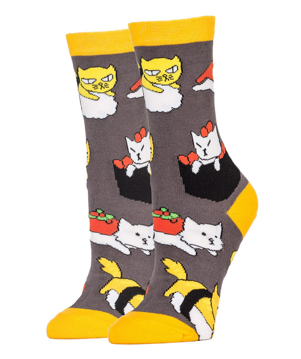 Sushi Meow Socks | Novelty Crew Socks For Women