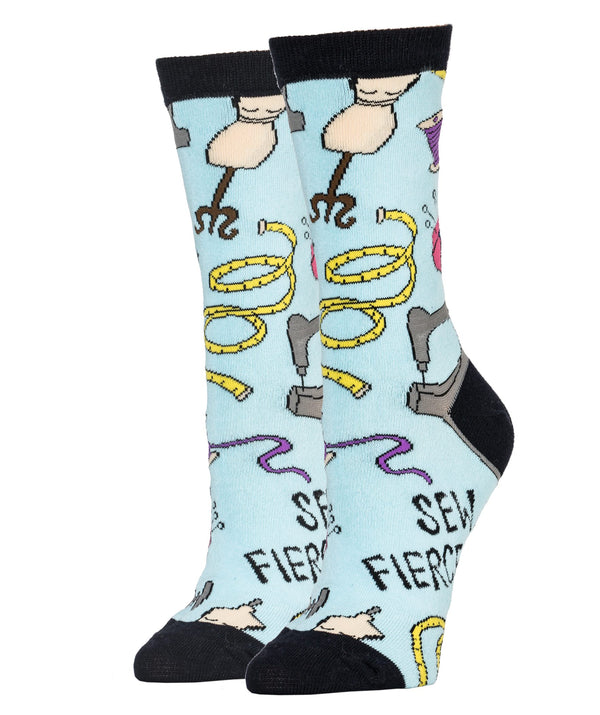 Sew Fierce Socks | Novelty Crew Socks For Women