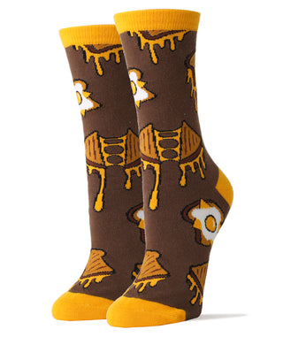 Grilled Cheez Socks | Novelty Crew Socks For Women