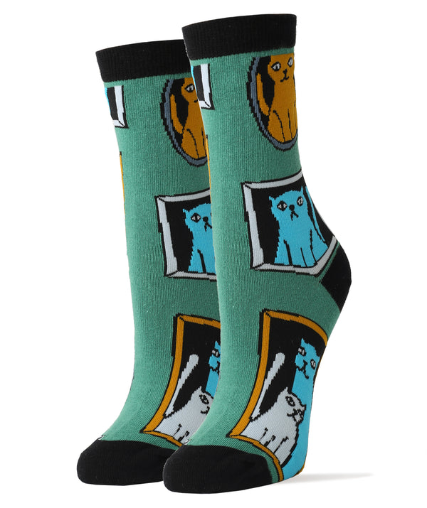 Cat Frames Socks | Novelty Crew Socks For Women
