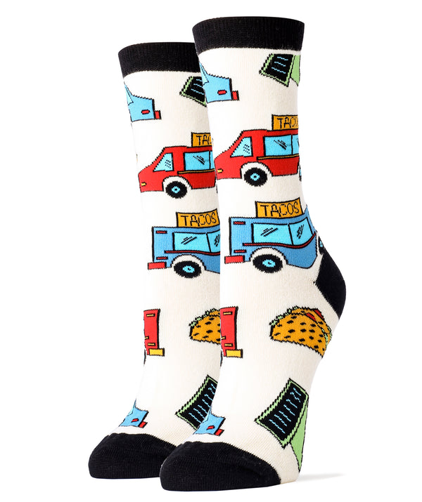 Taco Truck Socks | Novelty Crew Socks For Women