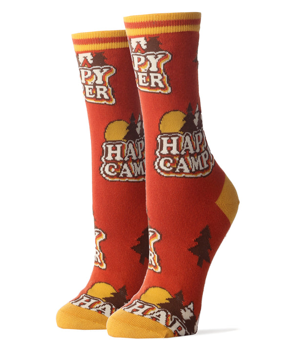 Happy Camper Socks | Novelty Crew Socks For Women