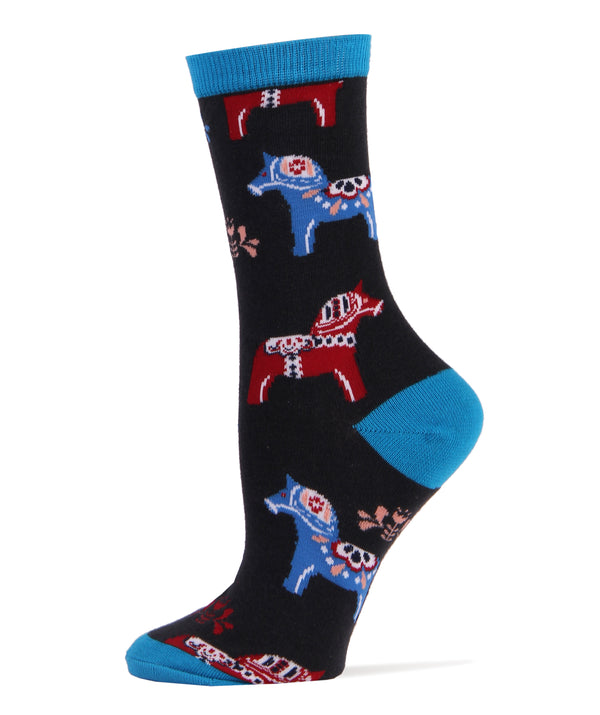 Dala Horse Socks | Novelty Crew Socks For Women
