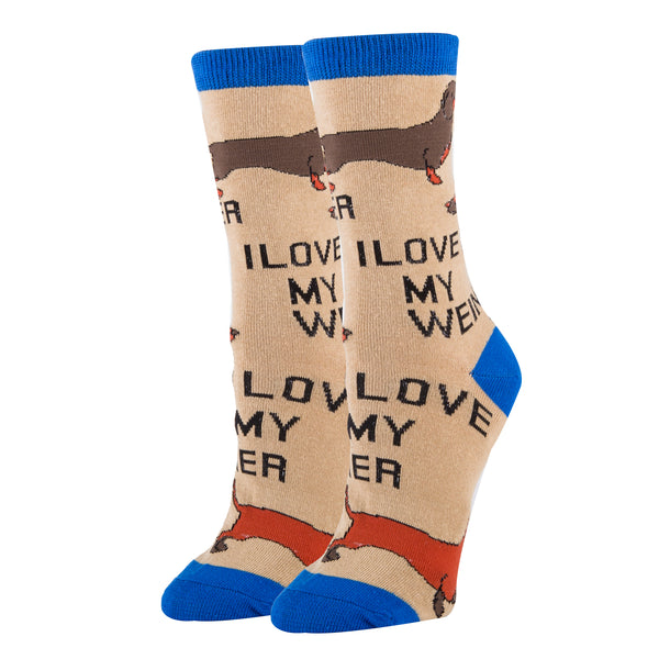 Love My Weiner Socks | Novelty Crew Socks For Women