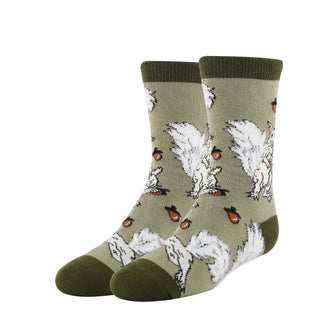 White Fox Squirrel Socks | Cute Crew Socks for Kids