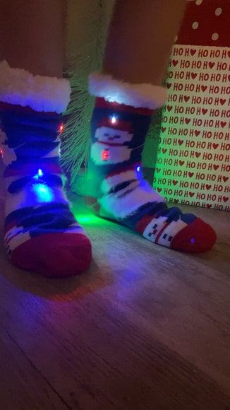 light up santa sherpa slipper socks